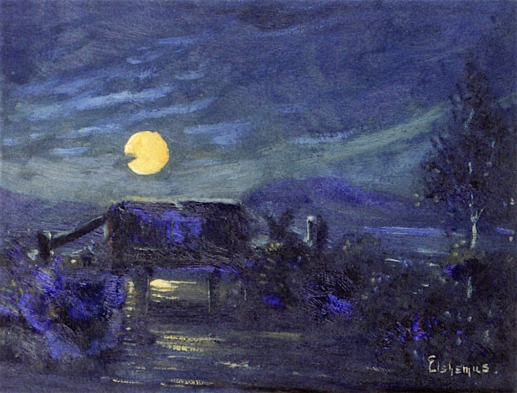 Bridge on Moonlight, vintage artwork by Louis M. Eilshemius, 12x8" (A4) Poster