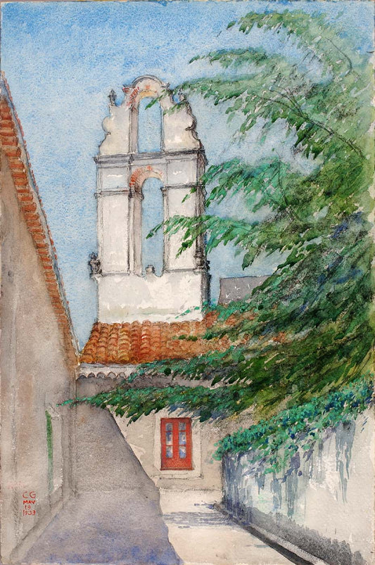 Bell Tower, Hotel San Dominico (Old Monastery, Taormina, Sicily), vintage artwork by Cass Gilbert, 12x8" (A4) Poster