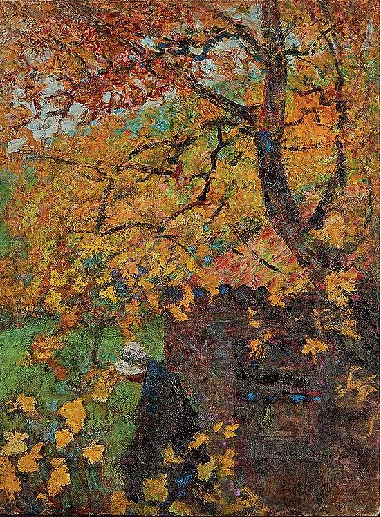 Women with White Bonnet, Autumn, vintage artwork by Victor Charreton, 12x8" (A4) Poster