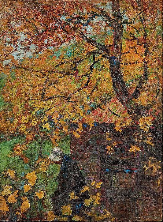 Women with White Bonnet, Autumn, vintage artwork by Victor Charreton, 12x8" (A4) Poster