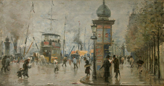 Alongside the Seine in Rouen, vintage artwork by Leon-Jules Lemaître, 12x8" (A4) Poster