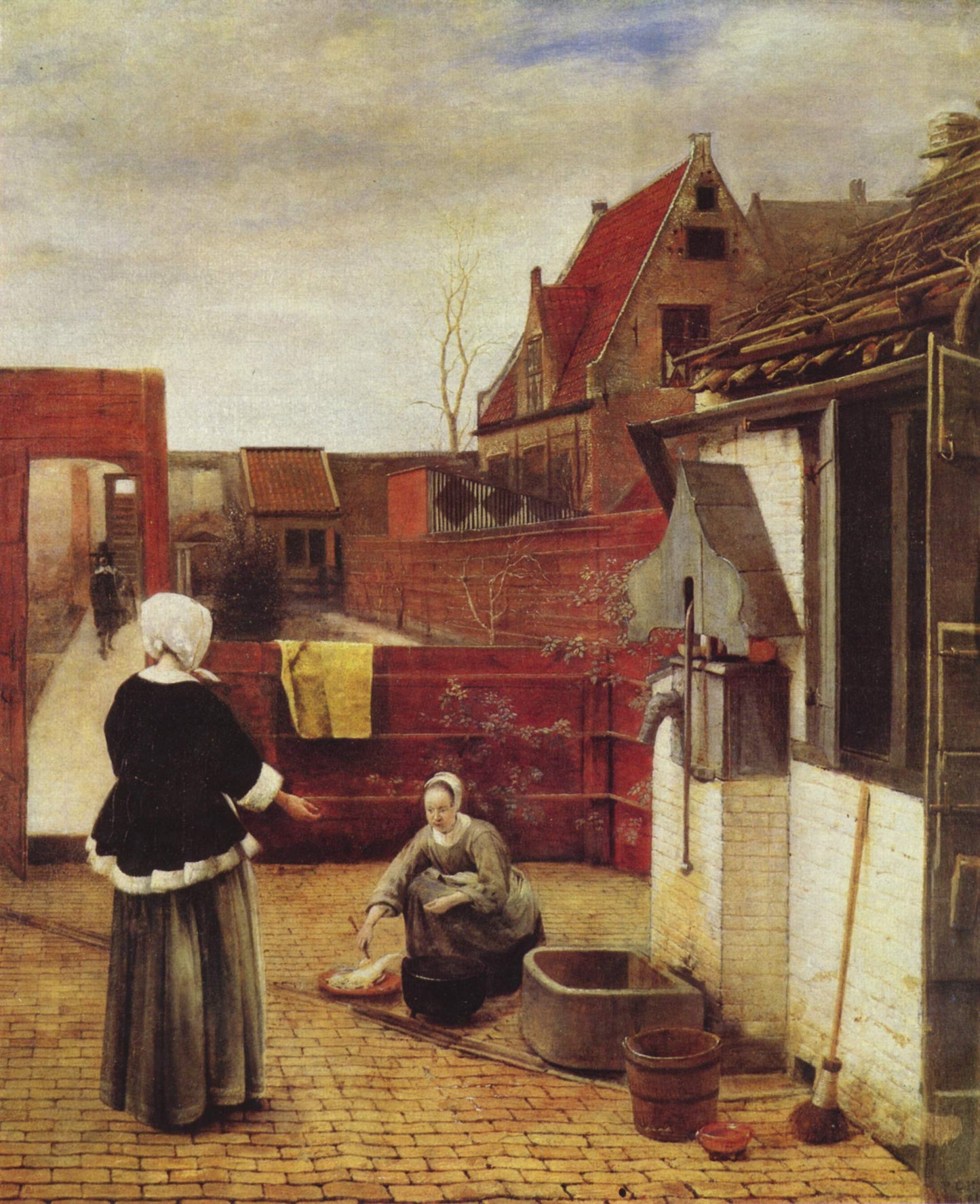 Woman and Maid in a Courtyard, vintage artwork by Pieter de Hooch, 12x8" (A4) Poster
