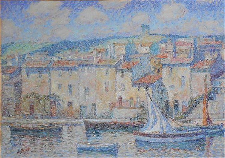 Mediterranen Port, vintage artwork by Anna Boch, 12x8" (A4) Poster