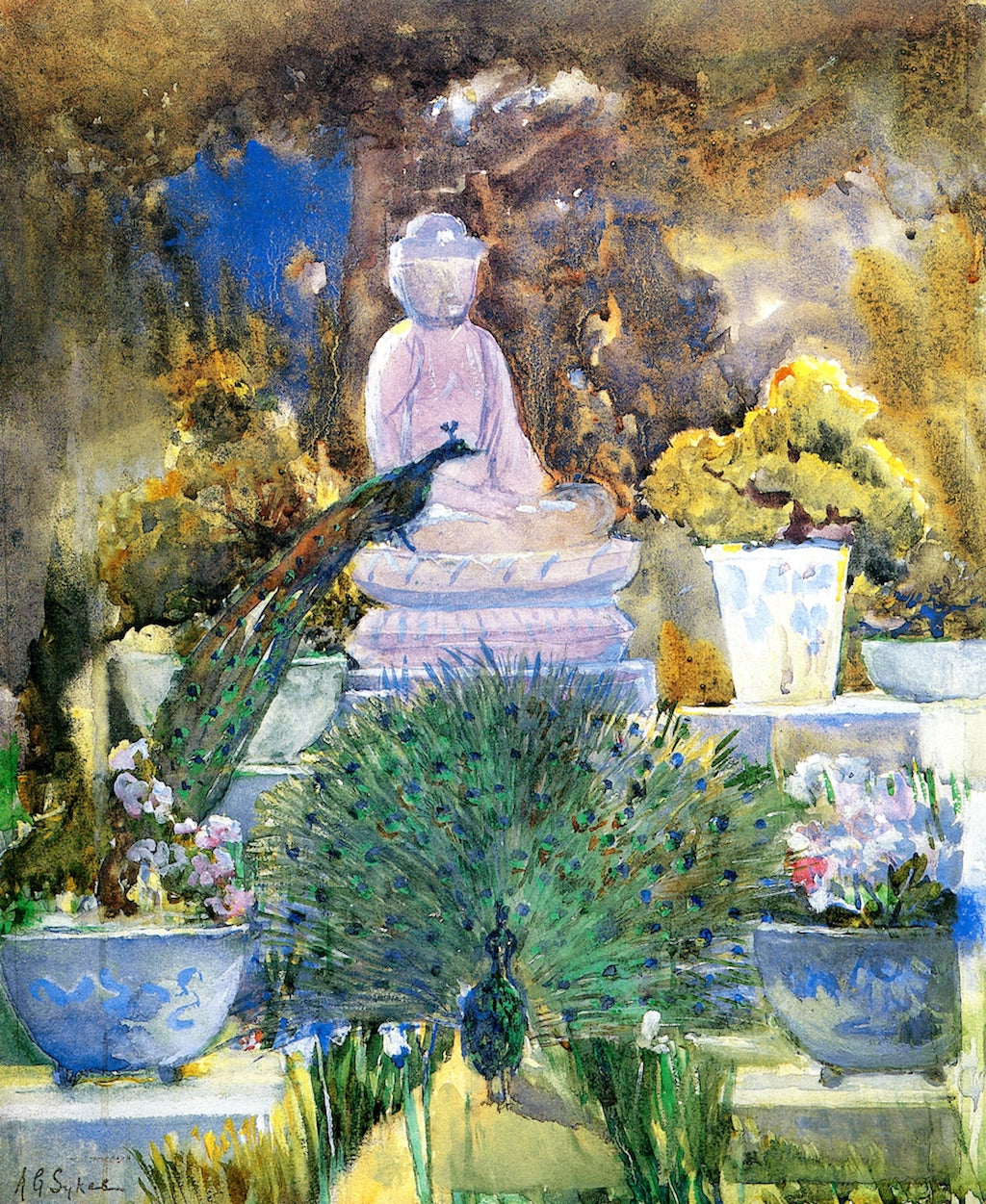 Peacocks and Bodhisattva, Boston by Annie G. Sykes,A3(16x12")Poster