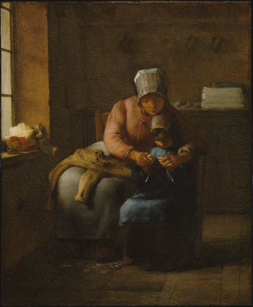 Knitting Lessson, vintage artwork by Jean-François Millet, A3 (16x12") Poster Print