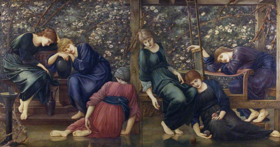 Briar Rose: The Garden Court, vintage artwork by Sir Edward Burne-Jones, 12x8" (A4) Poster