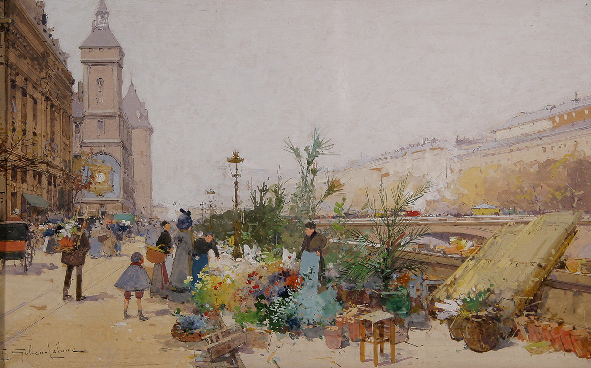 The Flower Market by Eugene Galien-Laloue,A3(16x12")Poster