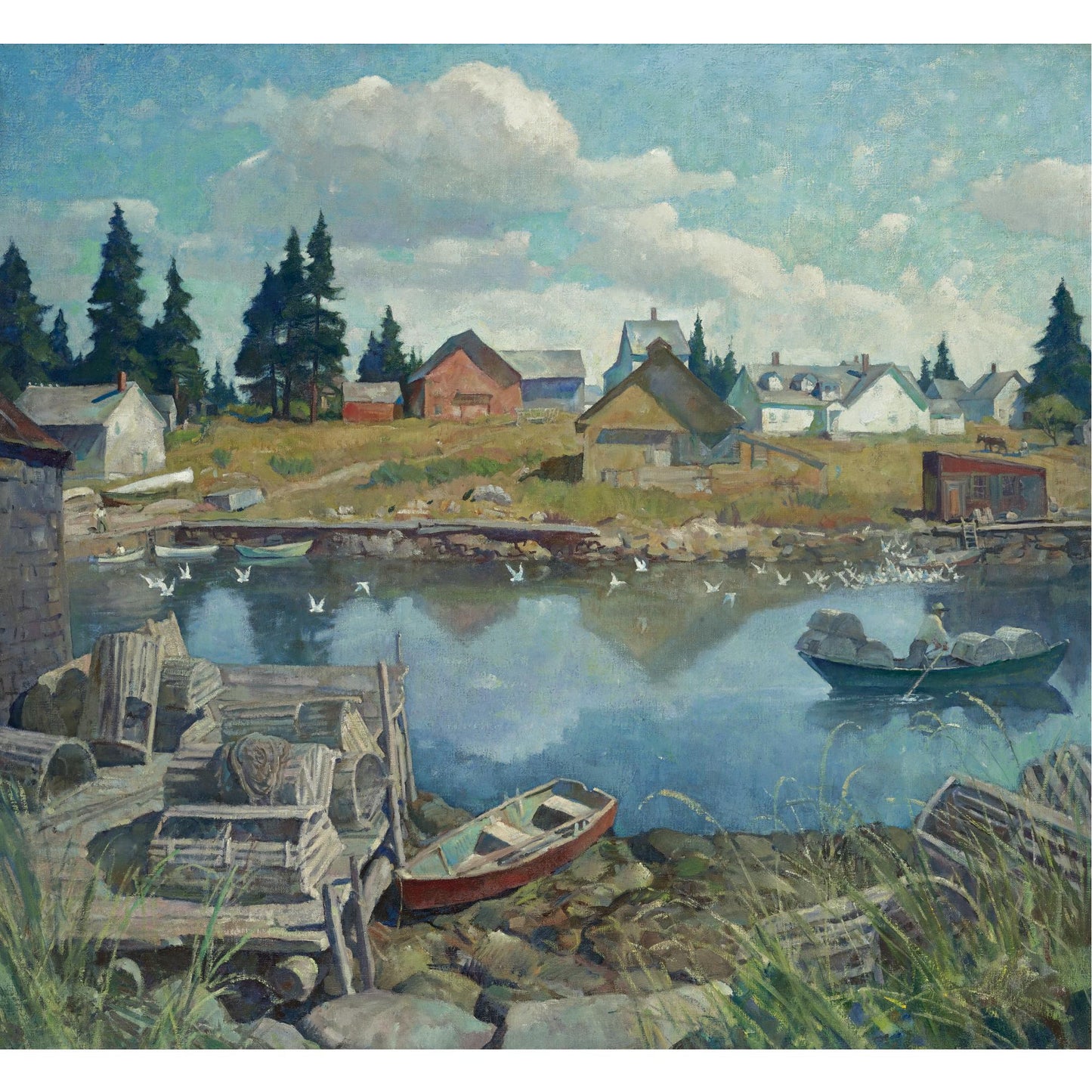 Port Clyde, Maine, vintage artwork by Newell Convers (N.C.) Wyeth, 12x8" (A4) Poster