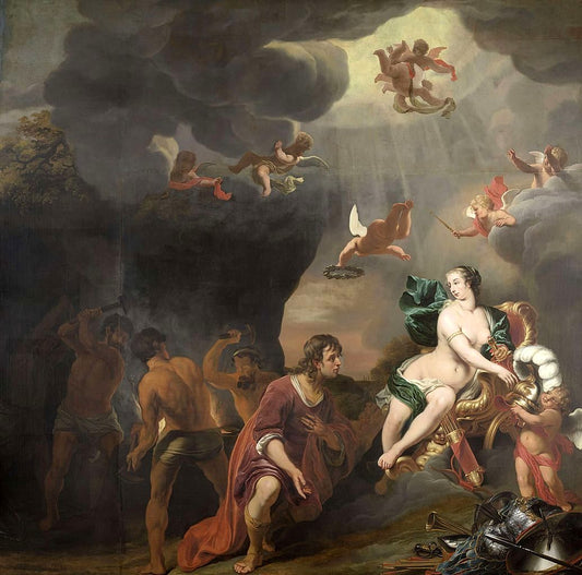 Venus Presenting Aeneas with Armour from Vulcano's Forge, vintage artwork by Ferdinand Bol, 12x8" (A4) Poster