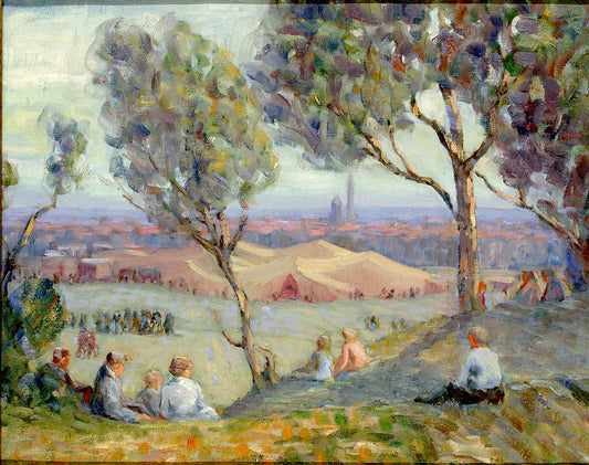 View from Arlington Heights, with Chautaqua Tents and the Washington Monument in the Background, vintage artwork by August H. O. Rolle, 12x8" (A4) Poster