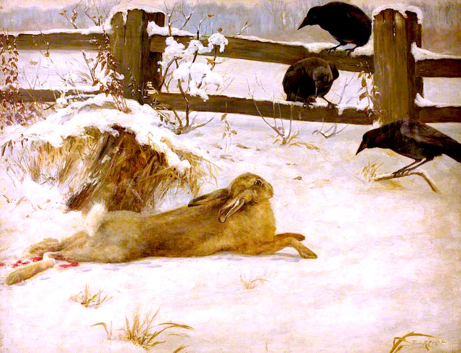 Birds and Hare, vintage artwork by Percy Robert Craft, 12x8" (A4) Poster