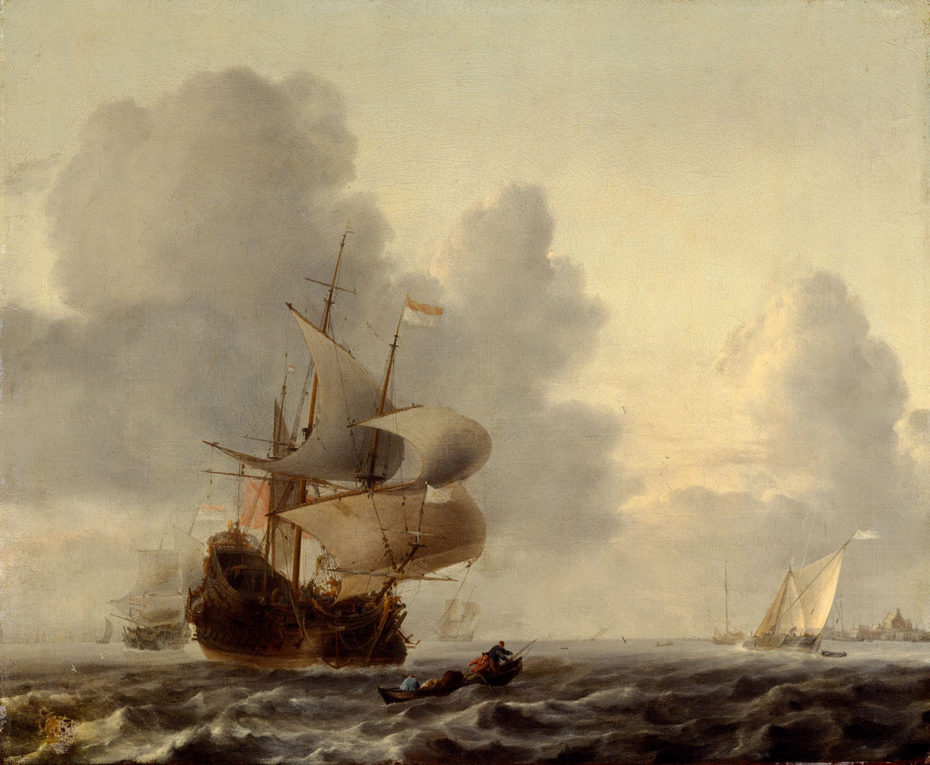 Warships and Smaller Ships in a Breeze, vintage artwork by Ludolf Backhuysen, 12x8" (A4) Poster