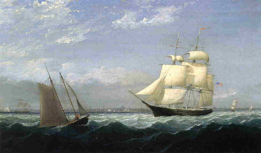 Ships in Boston Harbor, vintage artwork by Fitz Henry Lane, A3 (16x12") Poster Print