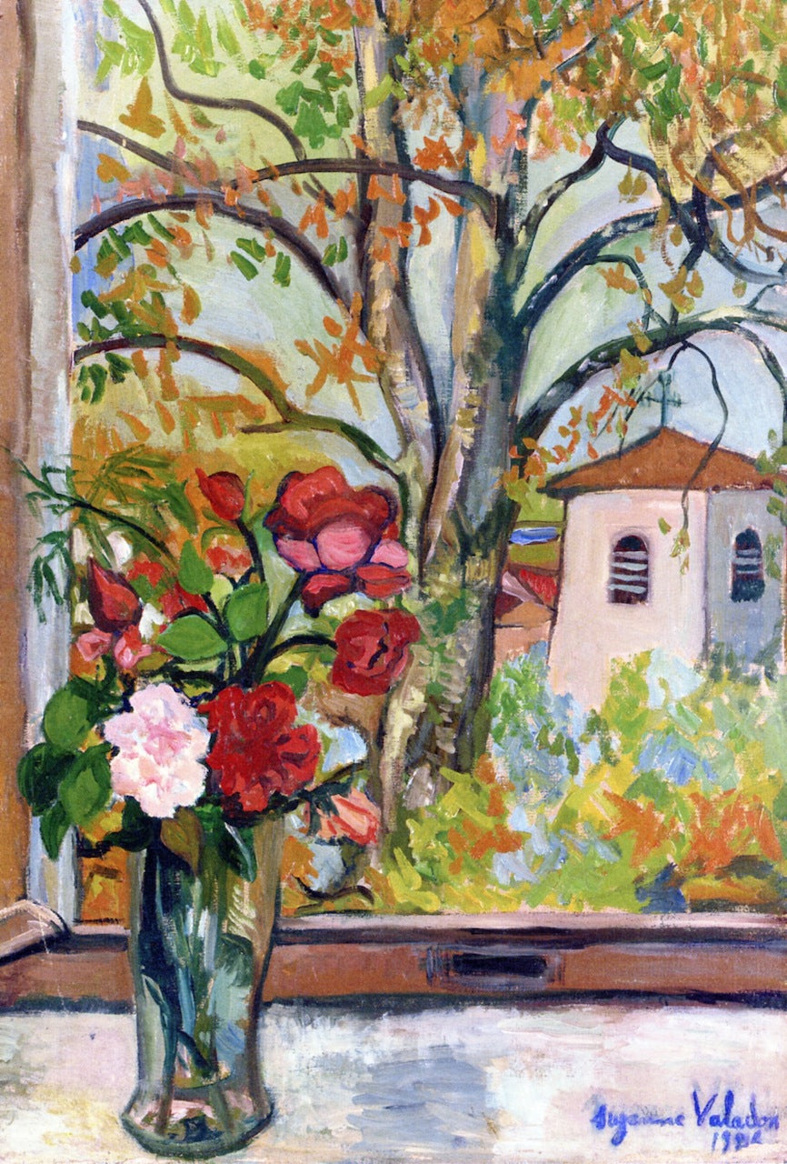 Bouquet of Flowers in front of a Window in Saint-Bernard, vintage artwork by Suzanne Valadon, 12x8" (A4) Poster