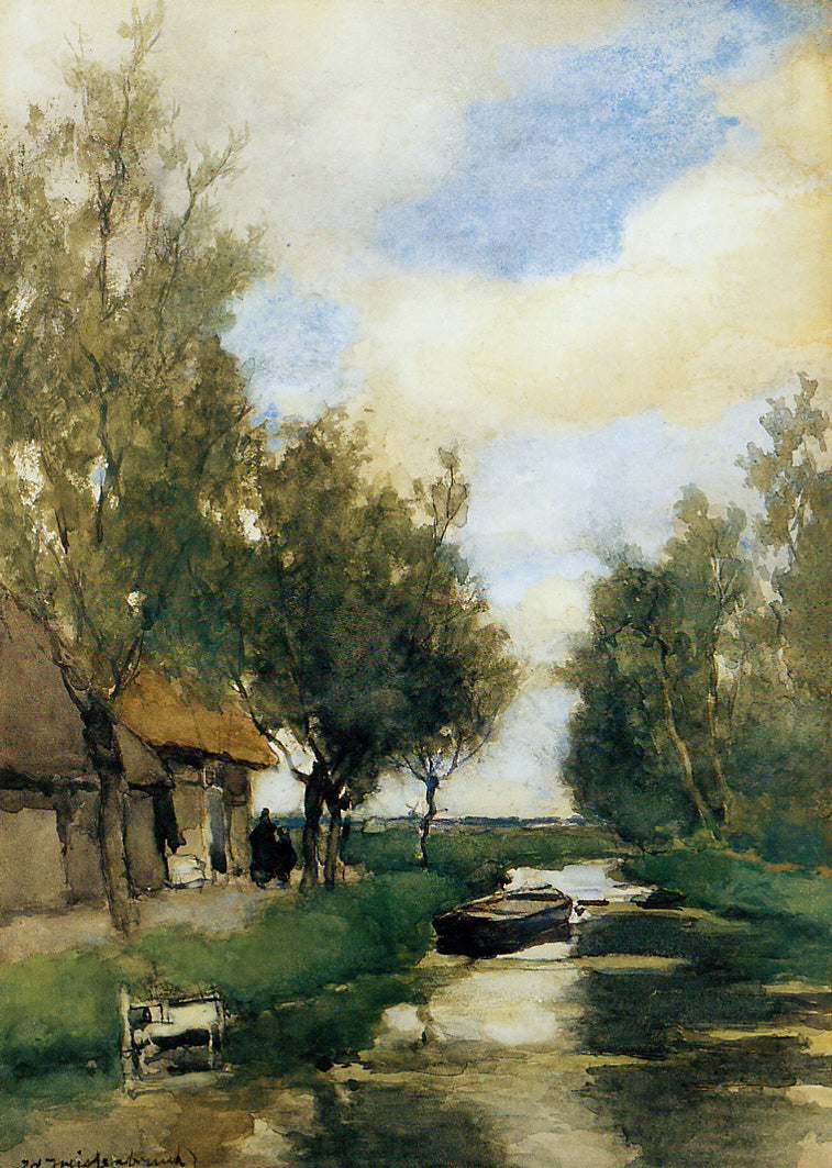 Farm on polder canal, vintage artwork by Johan Hendrik Weissenbruch, 12x8" (A4) Poster