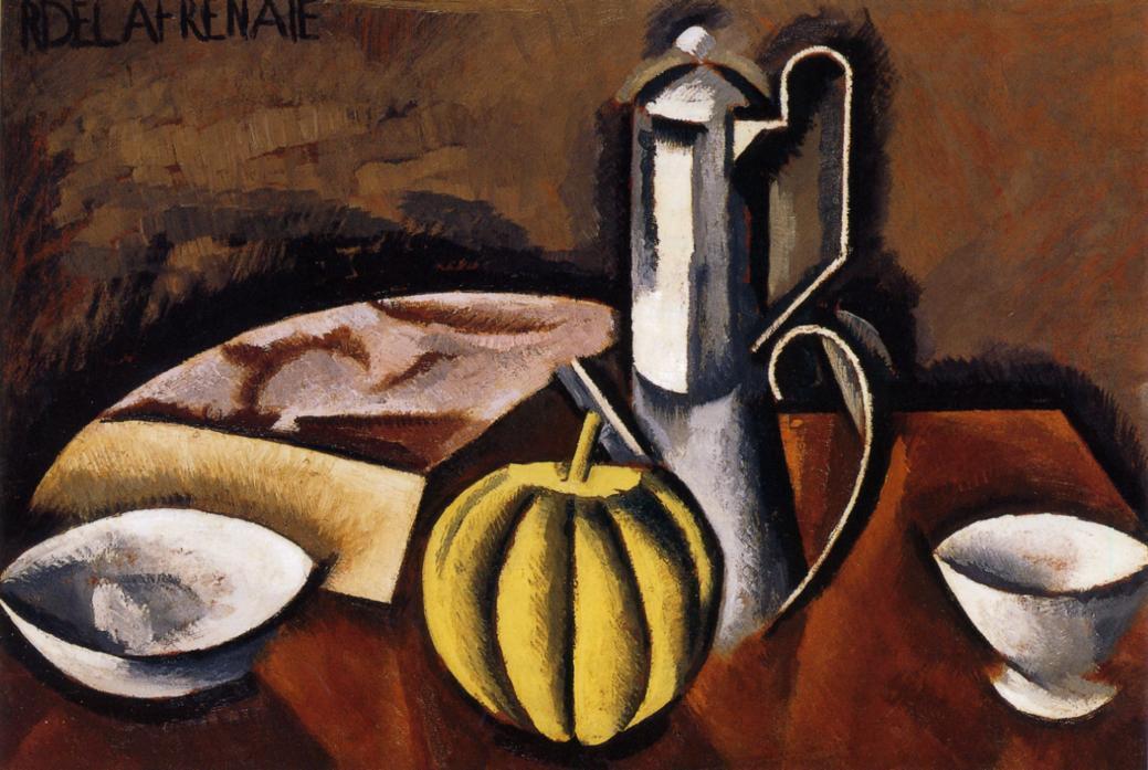 Still Life with Coffee Pot and Melon, vintage artwork by Roger de la Fresnaye, 12x8" (A4) Poster
