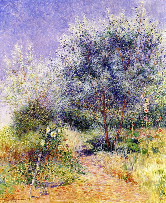 Garden with White Rose Bush, vintage artwork by Ferdinand du Puigaudeau, 12x8" (A4) Poster