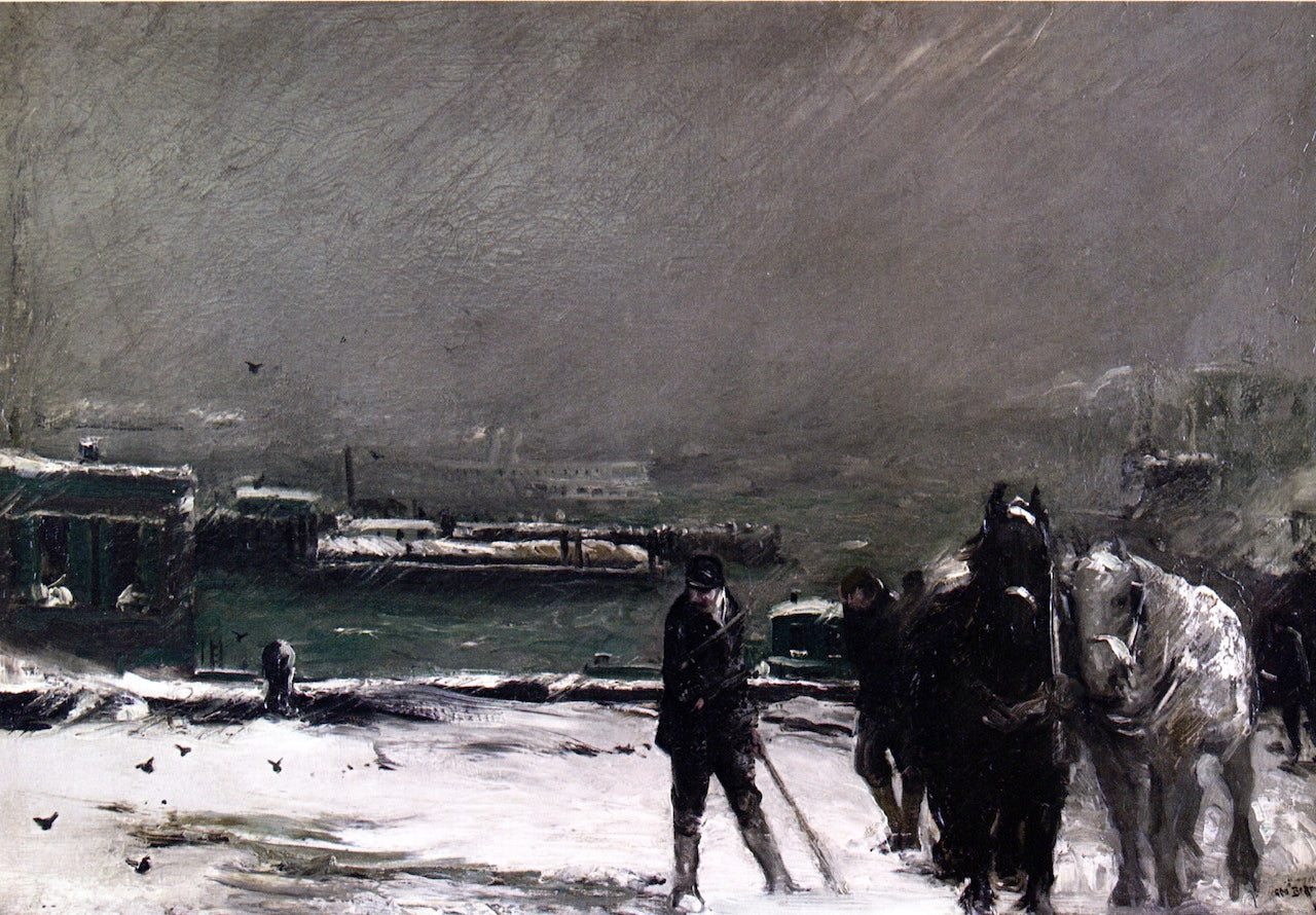 Docks in Winter, vintage artwork by George Wesley Bellows, 12x8" (A4) Poster