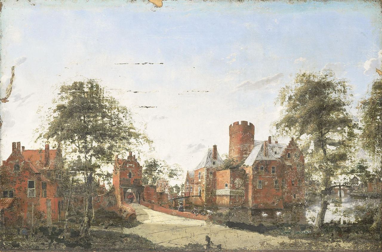 Loenersloot Castle on the Angstel, vintage artwork by Jan van der Heyden, 12x8" (A4) Poster