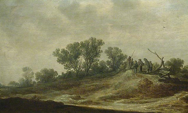 Peasants on a Slope, vintage artwork by Jan van Goyen, 12x8" (A4) Poster