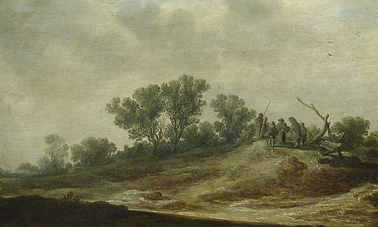 Peasants on a Slope, vintage artwork by Jan van Goyen, 12x8" (A4) Poster