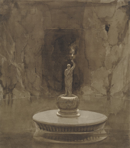 Subterranean Pool with Sculptural Torchere, vintage artwork by Attributed to Francis Danby , A3 (16x12") Poster Print