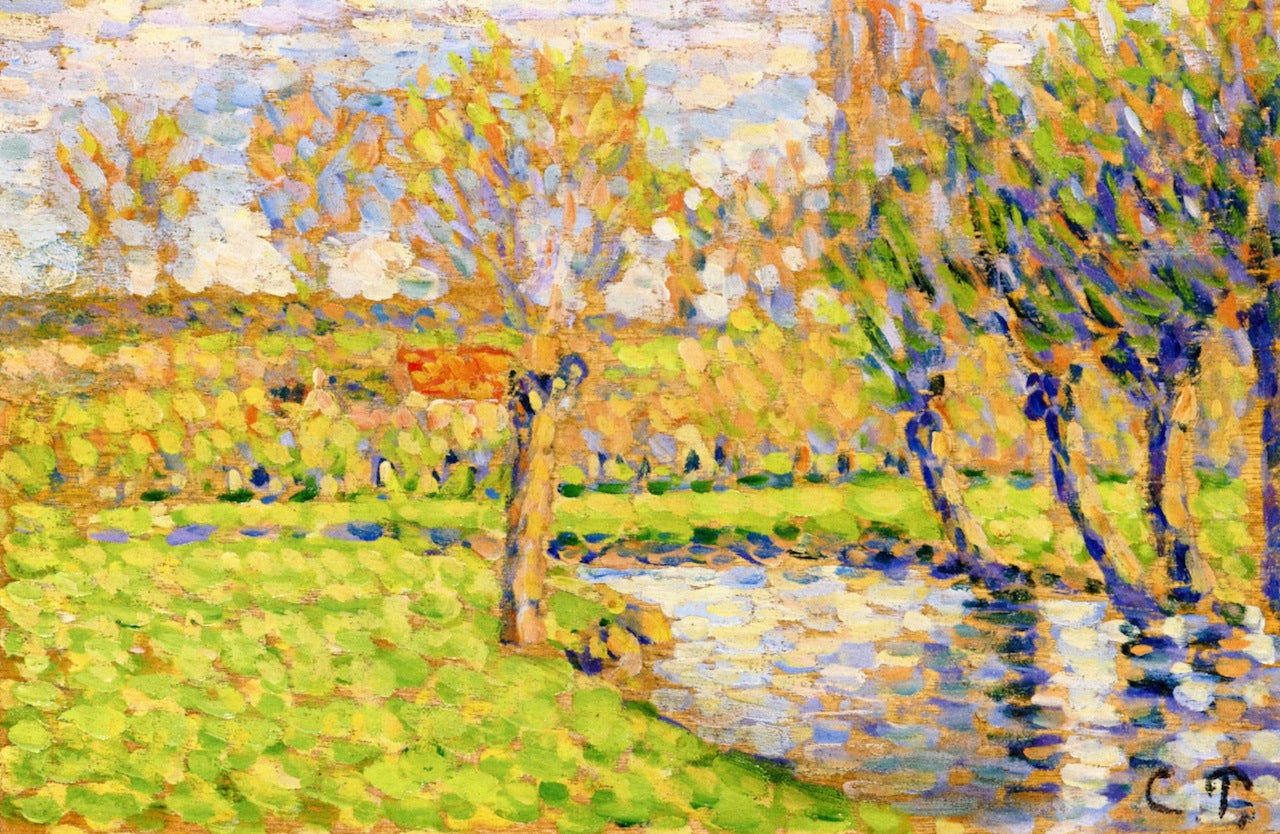 Banks of the Epte in Eragny, vintage artwork by Camille Pissarro, 12x8" (A4) Poster