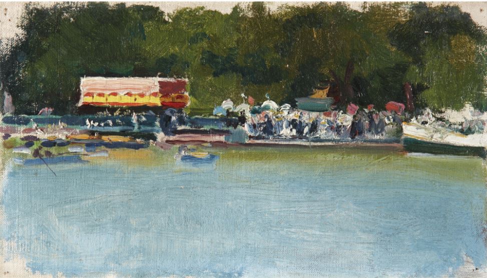 Retiro Lake, vintage artwork by Cecilio Pla y Gallardo, 12x8" (A4) Poster