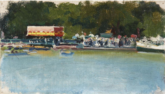 Retiro Lake, vintage artwork by Cecilio Pla y Gallardo, 12x8" (A4) Poster