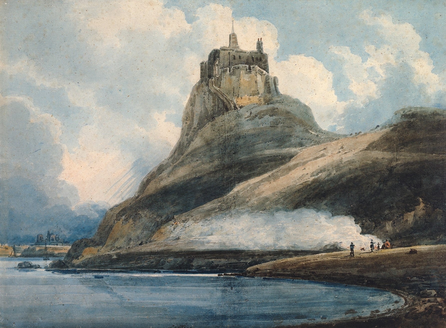 Lindisfarne Castle, Holy Island, Northumberland, vintage artwork by Thomas Girtin, 12x8" (A4) Poster