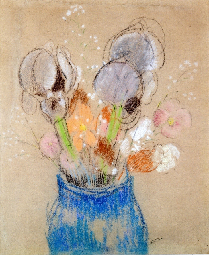 Bouquet of Flowers, Irises, vintage artwork by Odilon Redon, 12x8" (A4) Poster