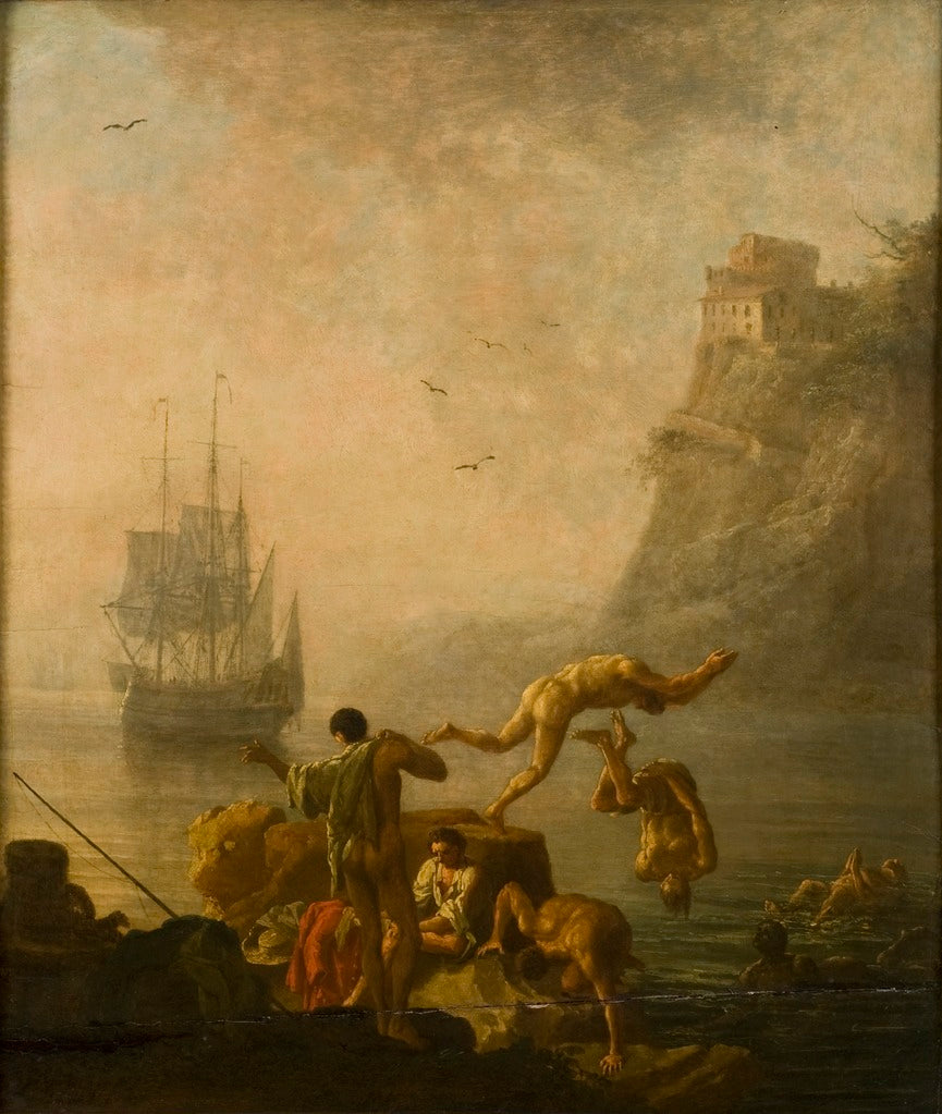 Bathing Men, vintage artwork by Pierre-Jacques Volaire, 12x8" (A4) Poster