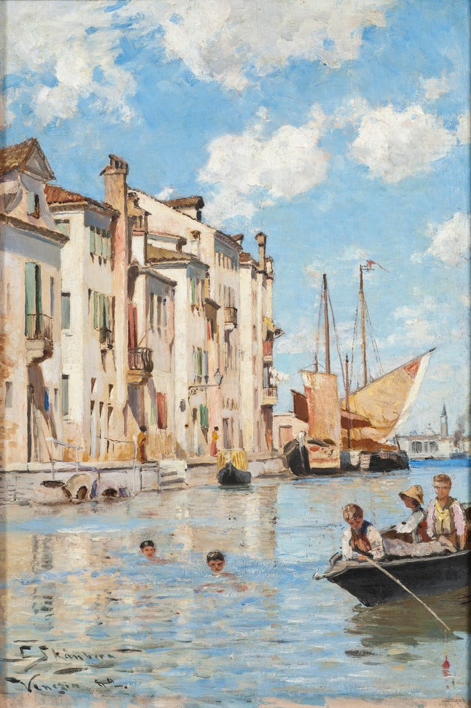 Children Bathing, vintage artwork by Carl Skanberg, 12x8" (A4) Poster