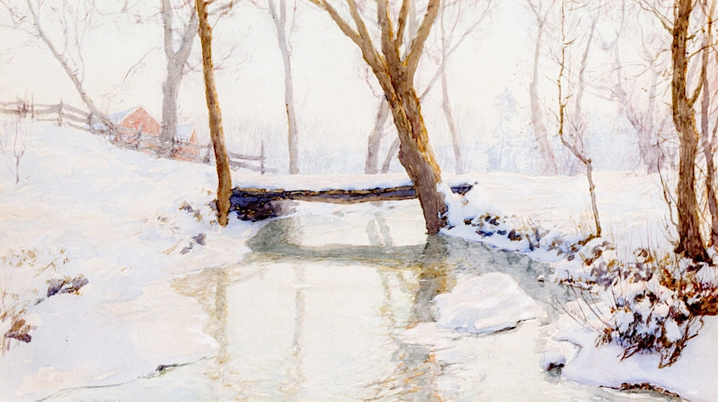 Bridge in Winter, vintage artwork by Walter Launt Palmer, 12x8" (A4) Poster