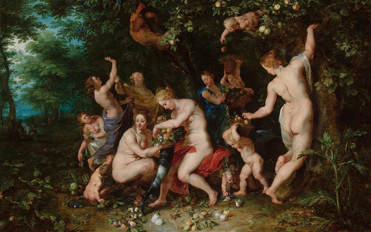 Nymphs Filling the Cornucopia, vintage artwork by Hendrick van Balen, 12x8" (A4) Poster