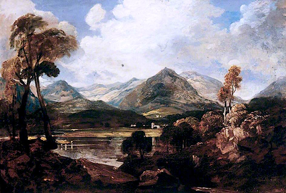 Grasmere and Helm Crag, Cumbria, vintage artwork by Peter de Wint, 12x8" (A4) Poster