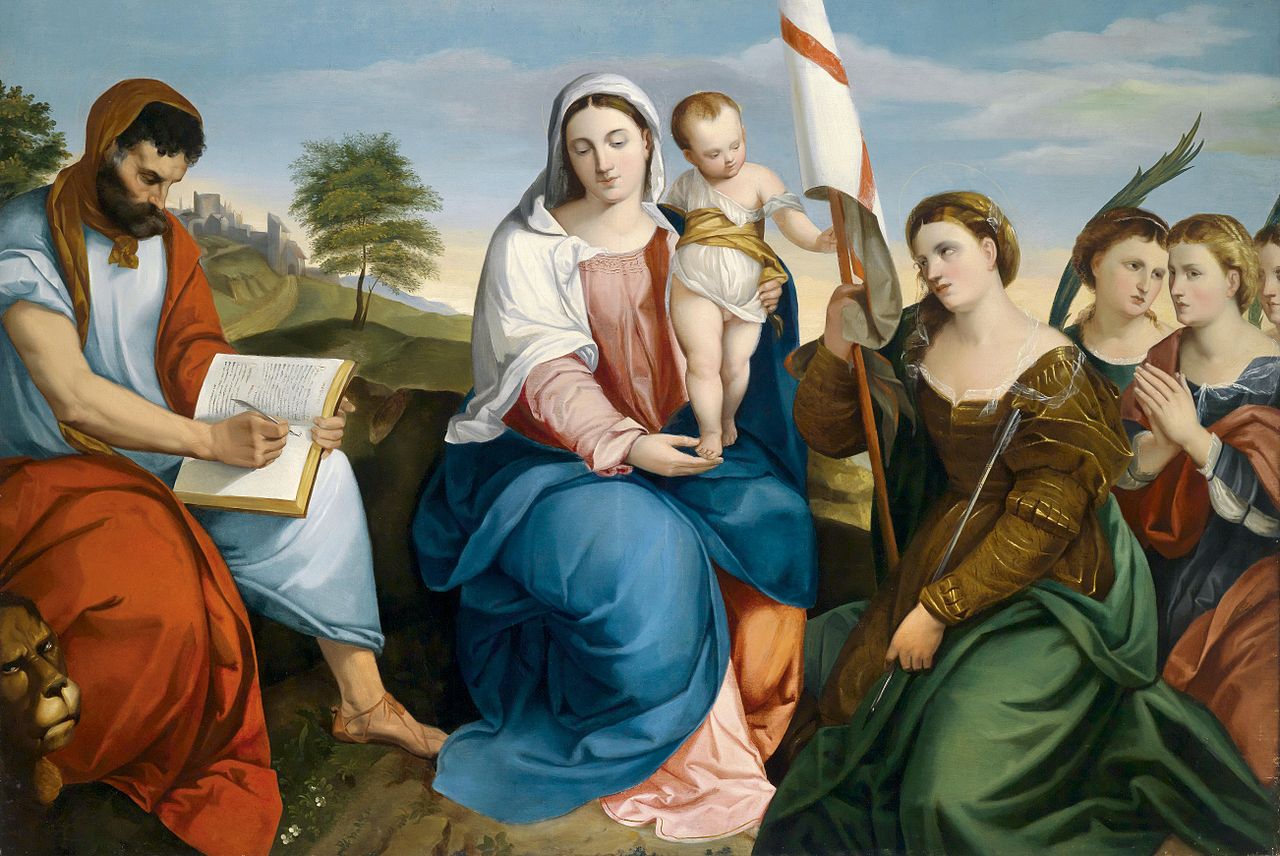 Madonna with Child and Saint Mark, Saint Ursula and Virgins, vintage artwork by Johann Matthias Ranftl, A3 (16x12") Poster Print