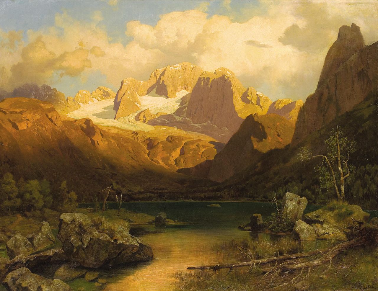 View of an Alpine Mountain Peak, vintage artwork by August Wilhelm Leu, A3 (16x12") Poster Print