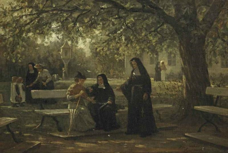 An Afternoon in the Garden, vintage artwork by Philip Lodewijk Jacob Frederik Sadee, 12x8" (A4) Poster