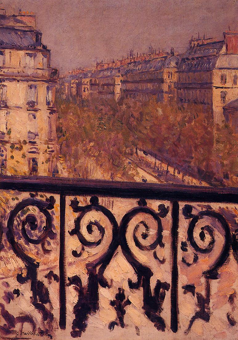 A Balcony in Paris, vintage artwork by Gustave Caillebotte, 12x8" (A4) Poster
