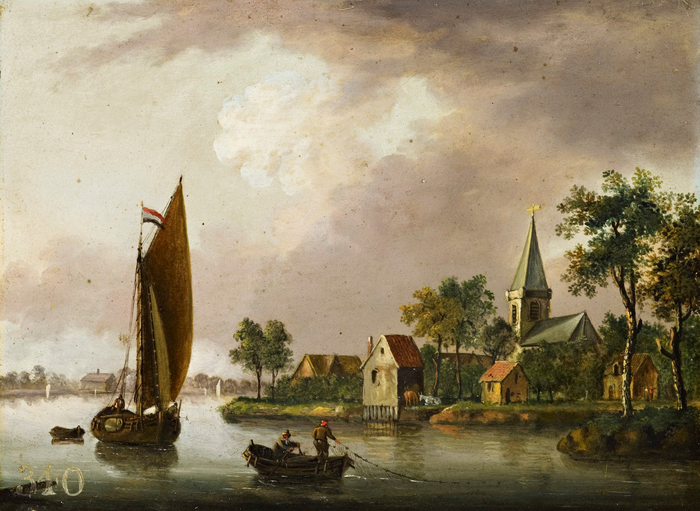 A River Landscape in Holland, vintage artwork by Francis Swaine, 12x8" (A4) Poster