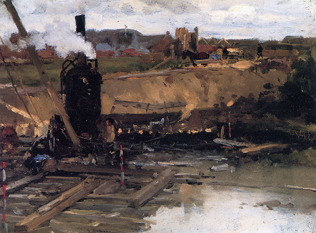 Steam Machine in a Building Excavation, vintage artwork by Floris Arntzenius, 12x8" (A4) Poster