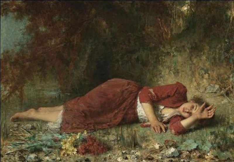 Peasant Girl Resting, vintage artwork by Alexei Harlamoff, 12x8" (A4) Poster