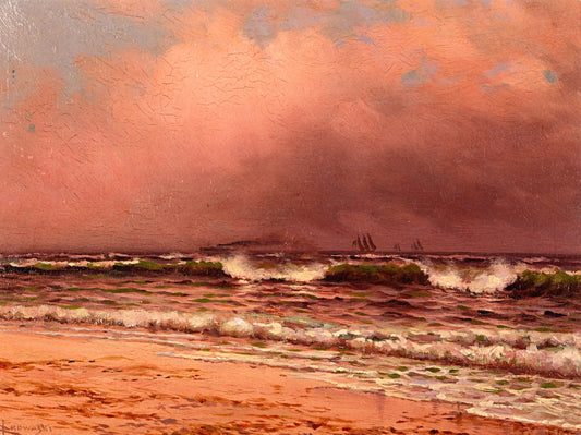 Ocean Sunrise, vintage artwork by Edward Browaski, 12x8" (A4) Poster