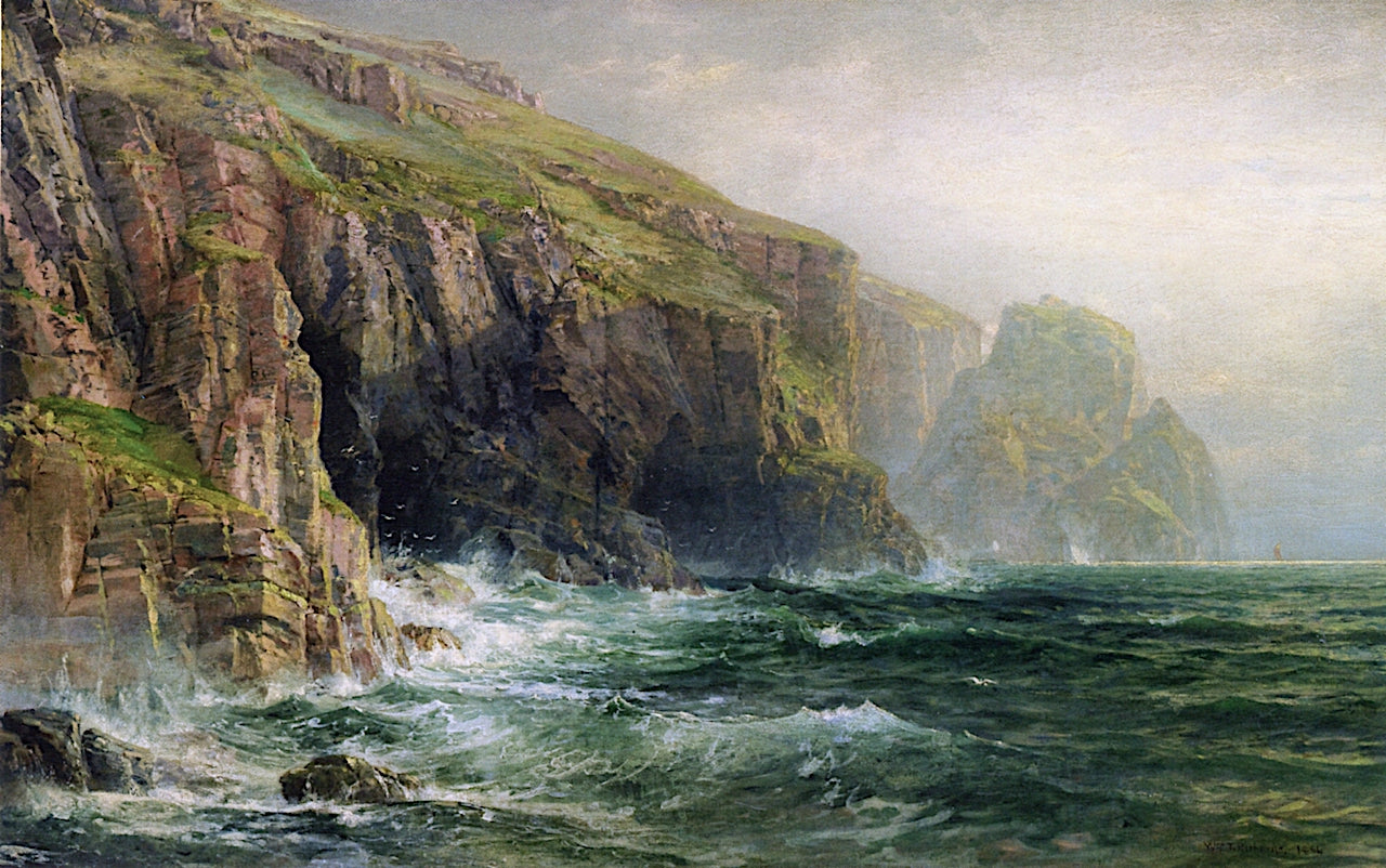 Cliffs and Waves, vintage artwork by William Trost Richards, 12x8" (A4) Poster