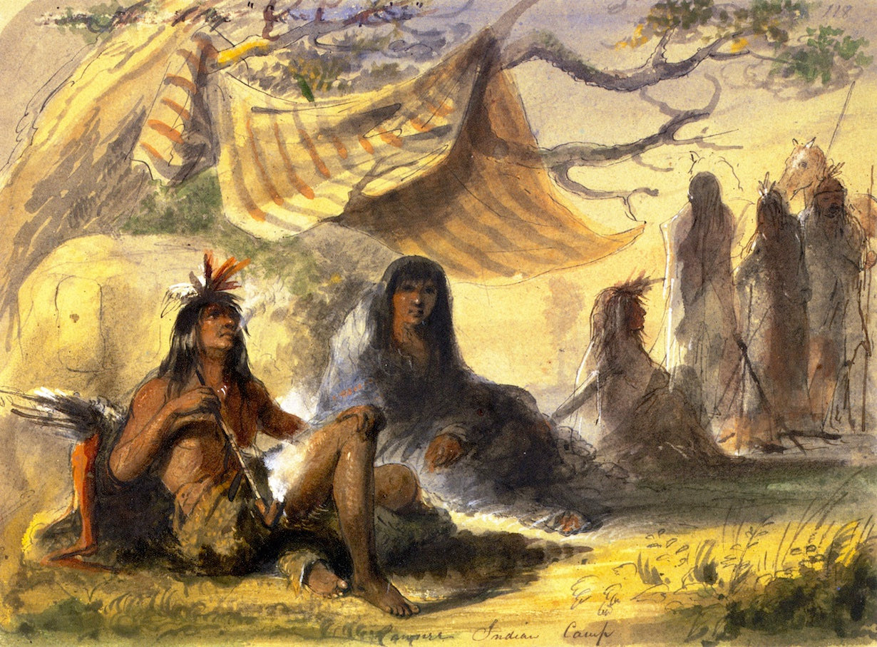 Pawnee Indian Camp, vintage artwork by Alfred Jacob Miller, A3 (16x12") Poster Print