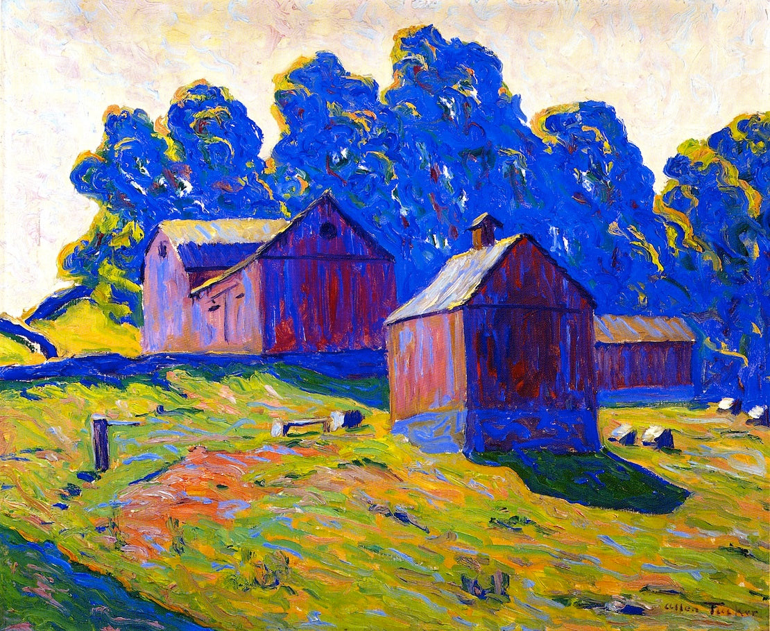 Red Barns, vintage artwork by Allen Tucker, 12x8" (A4) Poster