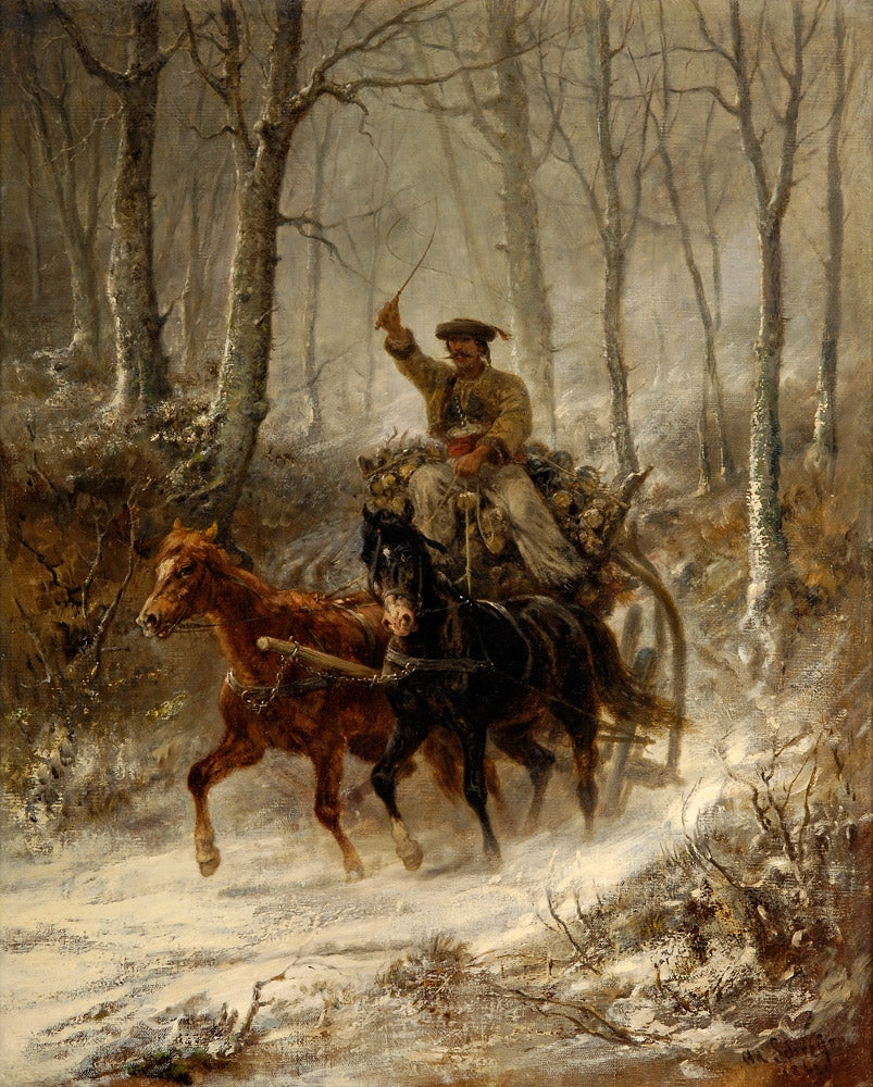 Winter Ride, vintage artwork by Adolf Christian Schreyer, 12x8" (A4) Poster