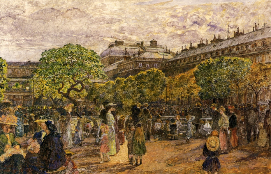 An Afternoon in the Gardens of the Palais Royal, vintage artwork by Frederic-Anatole Houbron, 12x8" (A4) Poster