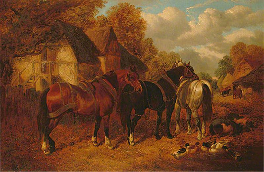 Farm Scene with Cart Horses, vintage artwork by John Frederick Herring, Sr, A3 (16x12") Poster Print